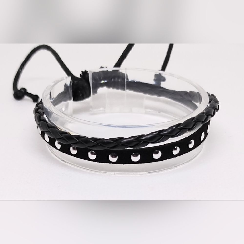Men's‎ bracelet leather layered black new e32